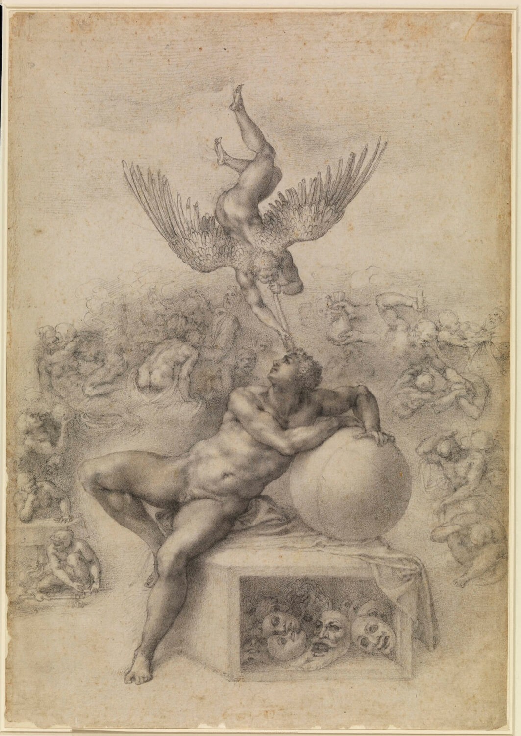 Michelangelo Buonarroti (1475-1564)
De Droom, ca. 1533
Zwart krijt op papier
Collectie The Courtauld, Londen,
geaccepteerd door de Britse regering
in plaats van erfbelasting en
toegewezen aan de Samuel Courtauld
Trust, 1981